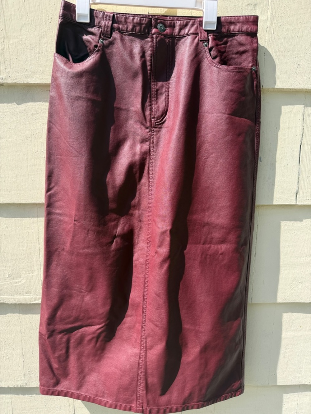 Free People Burgundy Midi Leather Skirt